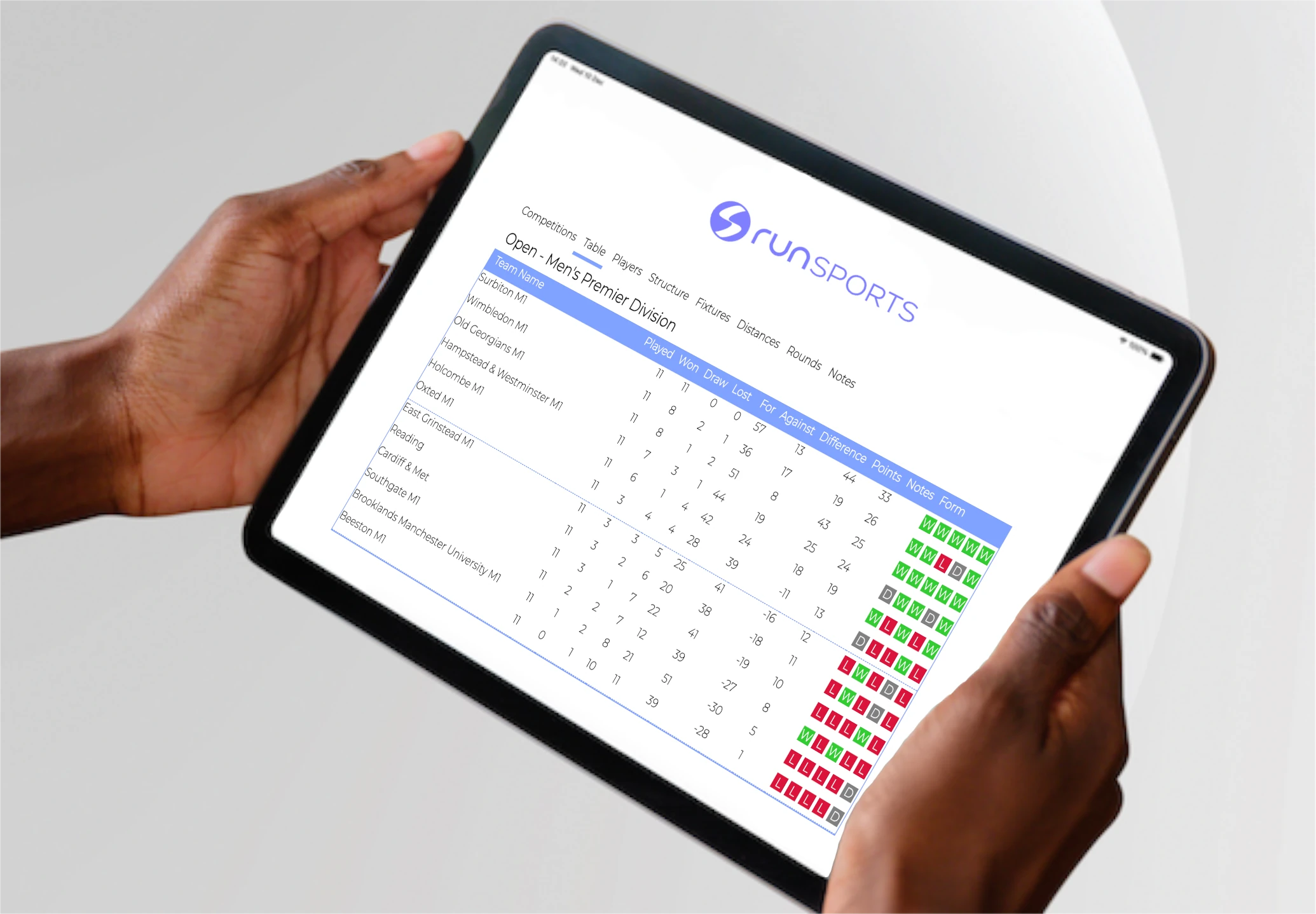 RunSports Game Assist app on a IPad